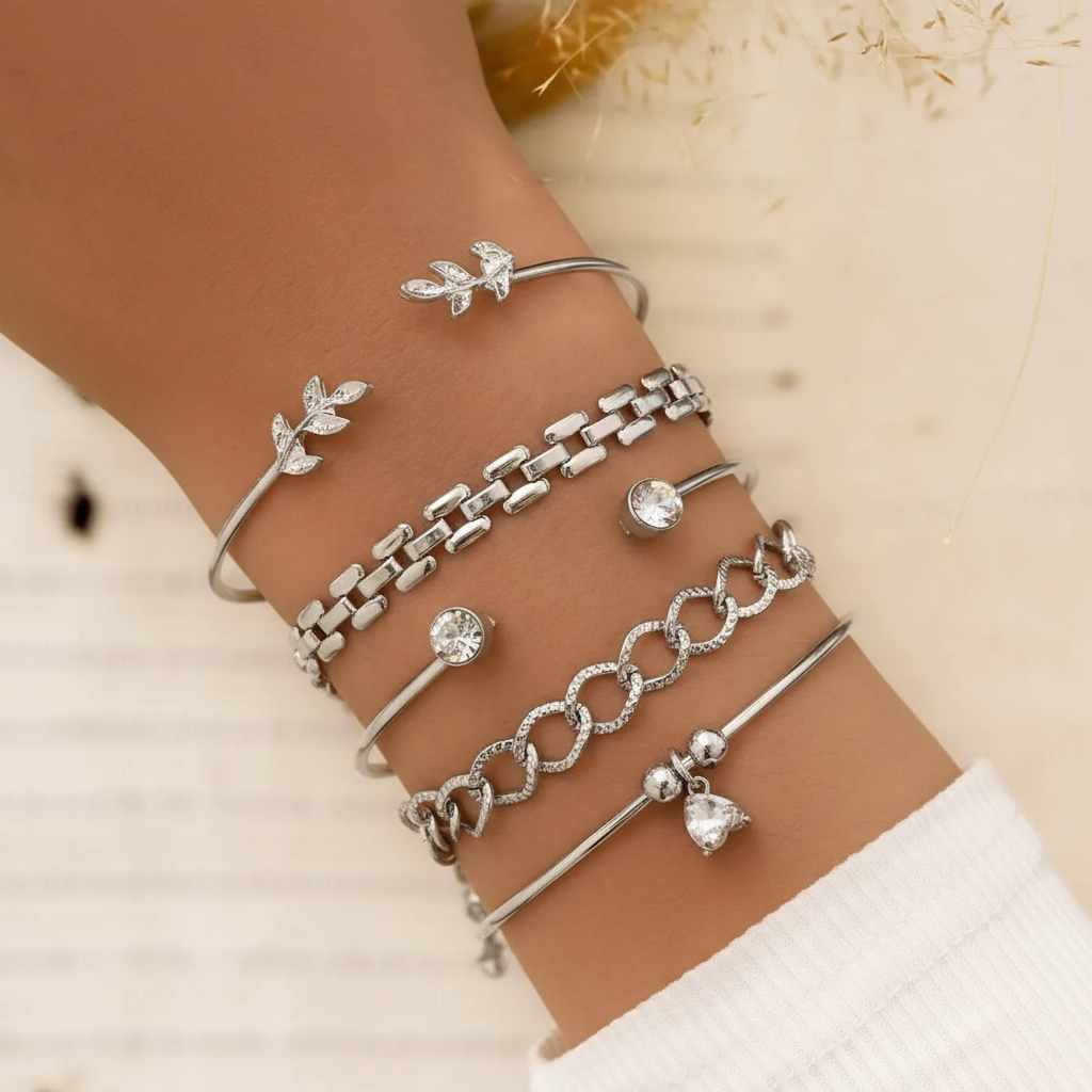 5-Piece Set of Women's Fashion Beaded Bracelets