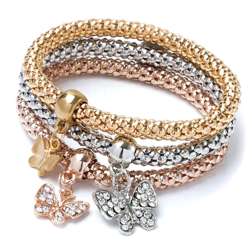 Alloy Three-Color Elastic Popcorn Chain Bracelet Set