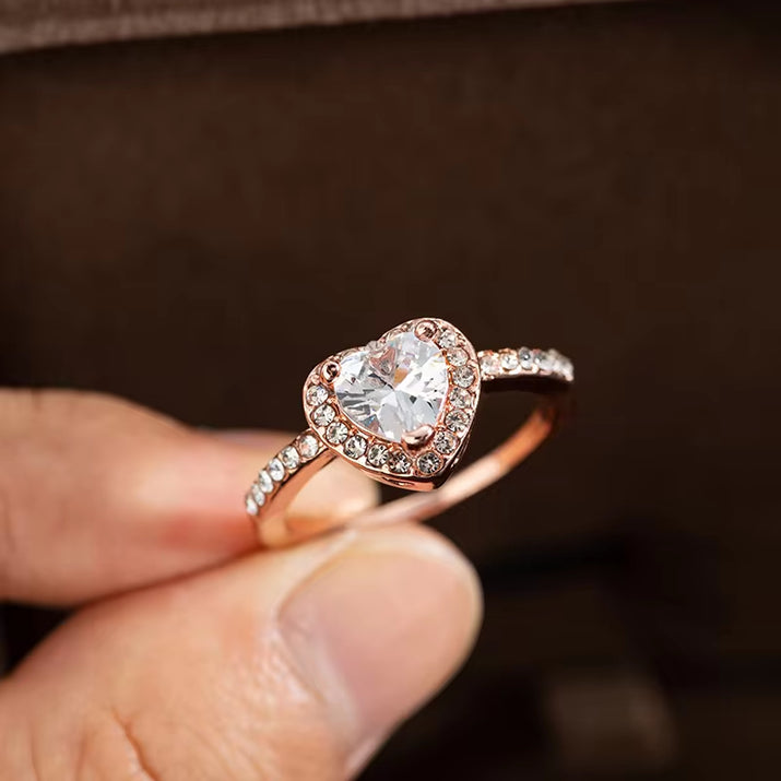 Stunning Rose Gold Heart-Shaped Crystal Wedding Ring for Women – Perfect Engagement Jewelry and Gifts
