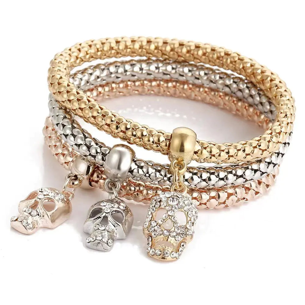 Alloy Three-Color Elastic Popcorn Chain Bracelet Set