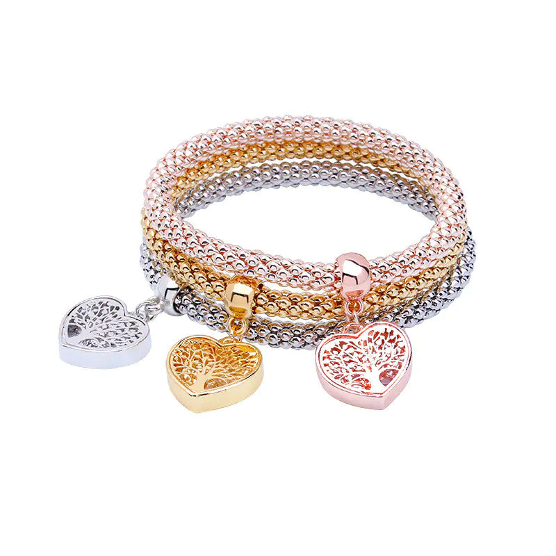 Alloy Three-Color Elastic Popcorn Chain Bracelet Set