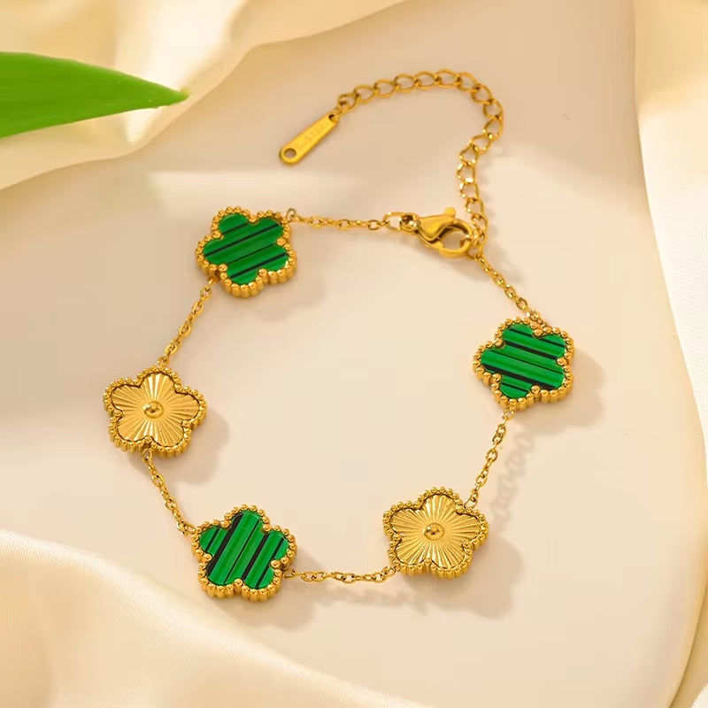 Adjustable Stainless Steel Bracelet Double Sided Bracelets Five Leaf Petals Flower Gold Plated Clover Women Fashion Jewelry