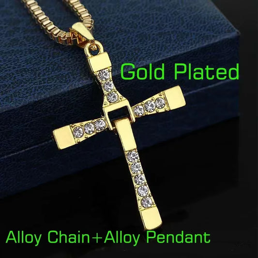 2025 Hot Sale AAAA Cubic Zircon Plated 18K Gold 50Cm Length Men Women Cross Necklace Crown Rotatable Hang Jewelry Drop Shipping