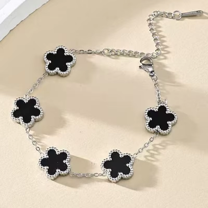 Adjustable Stainless Steel Bracelet Double Sided Bracelets Five Leaf Petals Flower Gold Plated Clover Women Fashion Jewelry
