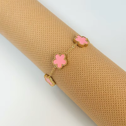 Adjustable Stainless Steel Bracelet Double Sided Bracelets Five Leaf Petals Flower Gold Plated Clover Women Fashion Jewelry