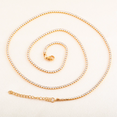 Stainless Steel Rhinestone Necklace for Women Cubic Zirconia Tennis Chain Ladies Crystal Choker Minimalism Jewelry Accessories