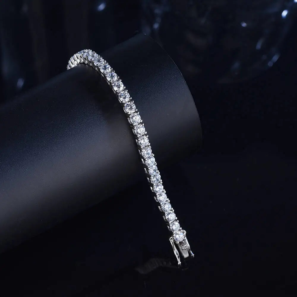 Stunning 3mm & 4mm Moissanite Tennis Bracelet in 925 Sterling Silver - Perfect for Weddings and Parties