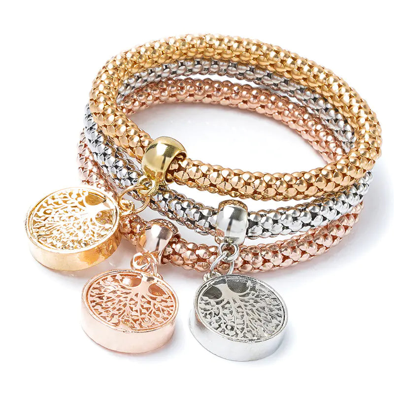 Alloy Three-Color Elastic Popcorn Chain Bracelet Set
