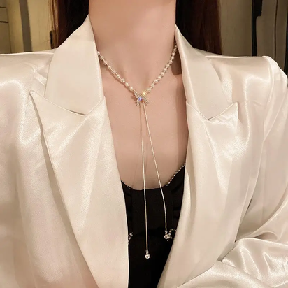 Elevate Your Style with the Fashion-Forward Adjustable Tassel Pearl Chain Necklace - Stunning Rhinestone Butterfly Design Perfect for Weddings and Birthdays