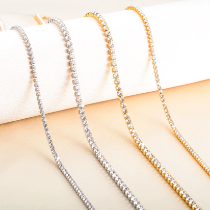 Stainless Steel Rhinestone Necklace for Women Cubic Zirconia Tennis Chain Ladies Crystal Choker Minimalism Jewelry Accessories