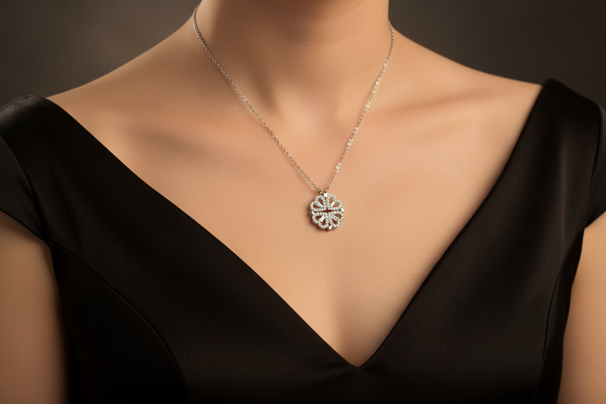 316L Stainless Steel Love Magnetic Pendant Necklace for Women Clover Necklace Heart Shaped Clover Necklace Pendant Jewelry Gift