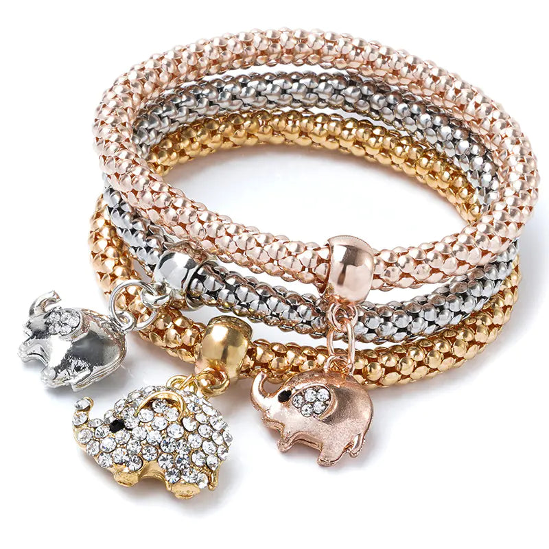 Alloy Three-Color Elastic Popcorn Chain Bracelet Set