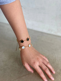 Adjustable Stainless Steel Bracelet Double Sided Bracelets Five Leaf Petals Flower Gold Plated Clover Women Fashion Jewelry