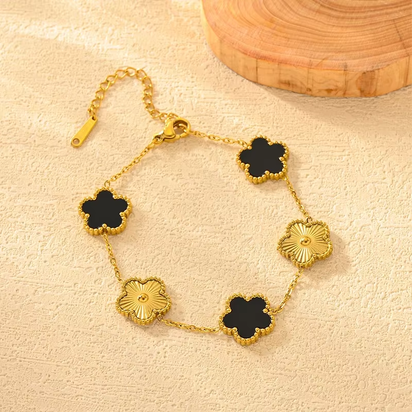 Adjustable Stainless Steel Bracelet Double Sided Bracelets Five Leaf Petals Flower Gold Plated Clover Women Fashion Jewelry
