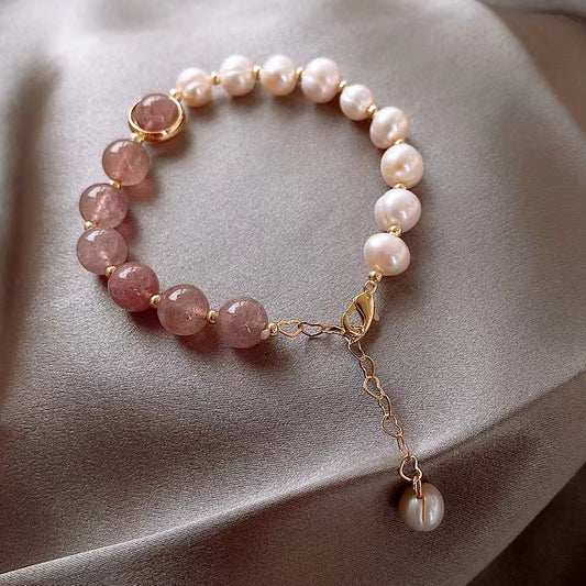 Strawberry Crystal and Pearl Bracelet