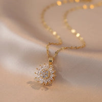 Fashionable and Exquisite Daisy Flower Rotatable Necklace Sunflower Ring Opening Decompression Stainless Steel Jewelry