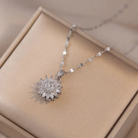 Fashionable and Exquisite Daisy Flower Rotatable Necklace Sunflower Ring Opening Decompression Stainless Steel Jewelry