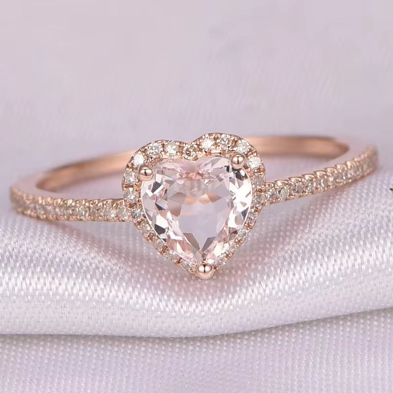 Stunning Rose Gold Heart-Shaped Crystal Wedding Ring for Women – Perfect Engagement Jewelry and Gifts