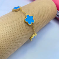 Adjustable Stainless Steel Bracelet Double Sided Bracelets Five Leaf Petals Flower Gold Plated Clover Women Fashion Jewelry