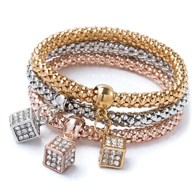 Alloy Three-Color Elastic Popcorn Chain Bracelet Set