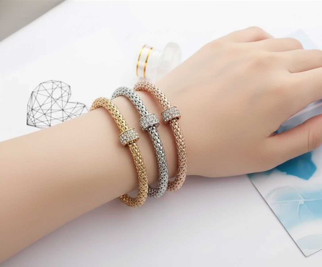 Three-Piece Set of Circle Elastic Popcorn Bracelets