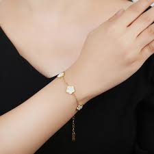 Adjustable Stainless Steel Bracelet Double Sided Bracelets Five Leaf Petals Flower Gold Plated Clover Women Fashion Jewelry