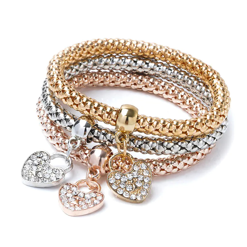Alloy Three-Color Elastic Popcorn Chain Bracelet Set