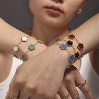 Adjustable Stainless Steel Bracelet Double Sided Bracelets Five Leaf Petals Flower Gold Plated Clover Women Fashion Jewelry