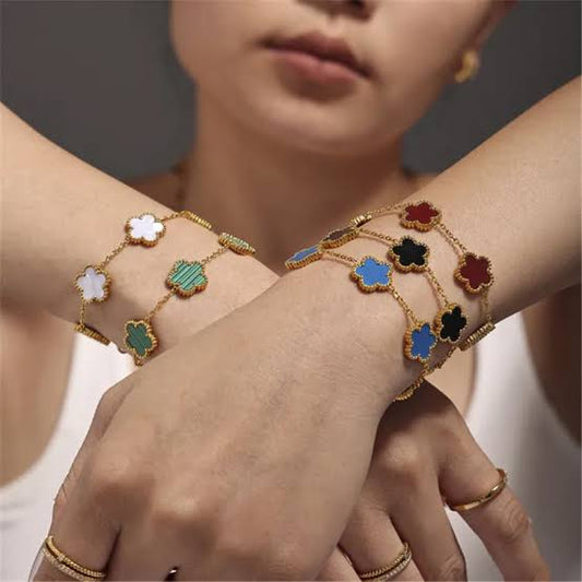 Adjustable Stainless Steel Bracelet Double Sided Bracelets Five Leaf Petals Flower Gold Plated Clover Women Fashion Jewelry